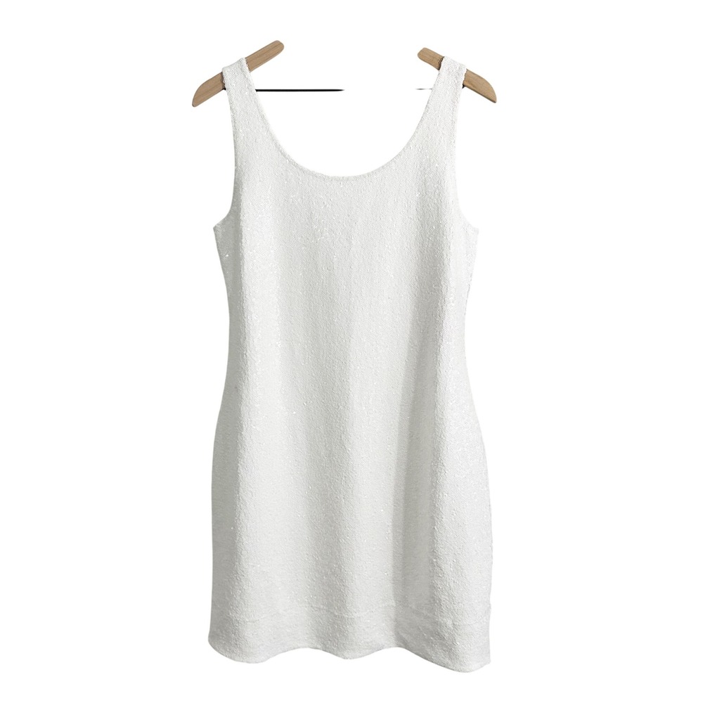 Commando Sequin Throughout Scoop‎ Neck Mini Tank Dress White Large Bridal